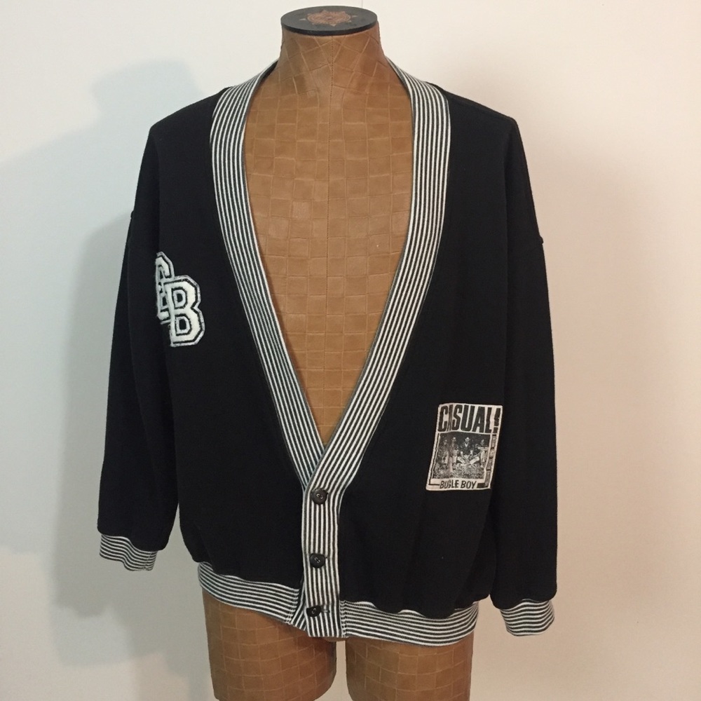 Bugle Boy Vintage cardigan sweater L spellout stre
